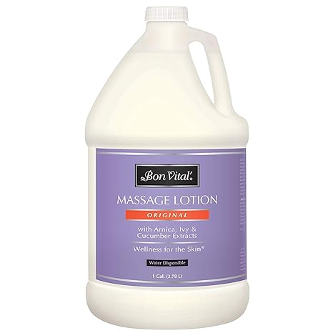 61vJca6lfnL._SX466_ Bon Vital' Original Massage Lotion for a Versatile Massage Foundation to Relax Sore Muscles & Repair Dry Skin, Lightweight, Non-Greasy Formula to Moisturize and Repair Dry Skin, 1 Gal, Label may Vary - Image 1