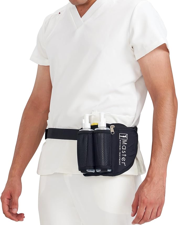 710ANc0asAL._AC_SX679_ Master Massage Bolsa de aceite de masaje para botella doble, bolsa de crema ajustable y bolsa de loción, kit doble, funda de loción para botella de masaje, incluye dos dispensadores de bomba - Image 1
