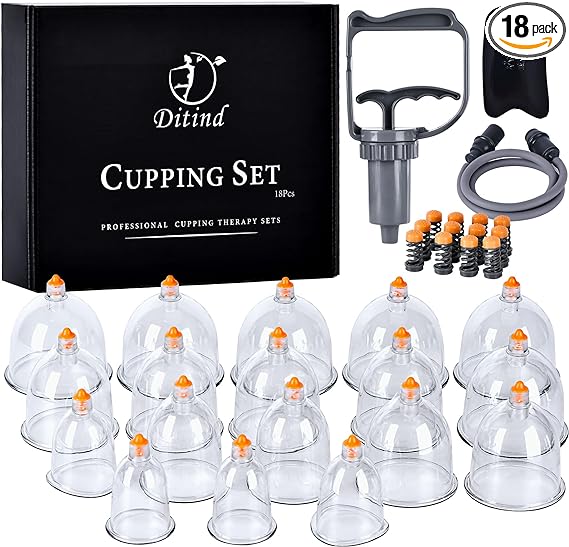 714bJti6m9L._AC_SX569_PIbundle-18,TopRight,0,0_SH20_ Ditind Juego de terapia de ventosas, juego de ventosas de 18 piezas, kit profesional de ventosas para terapia de masaje, ventosas actualizadas portátiles con funda, ventosas de bomba para celulitis, alivio del dolor muscular y terapia física. - Image 1
